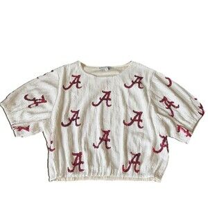University of Alabama Sequin Repeater Crop Top Game Day Women’s Blouse Sz Med